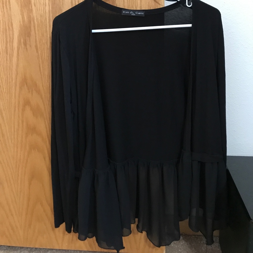 Ruffle Bottom Black Cardigan